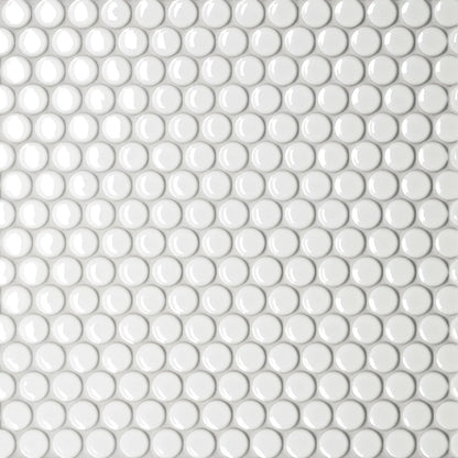Bedrosians Le Cafe Collection White Penny Round (0.75" x 0.75" Pieces) 11.5" x 12.5" Glossy Porcelain Mosaic Tile