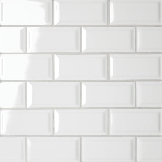 Bedrosians Le Cafe Collection White Subway (2" x 4" Pieces) 11.5" x 11.75" Glossy Porcelain Mosaic Tile