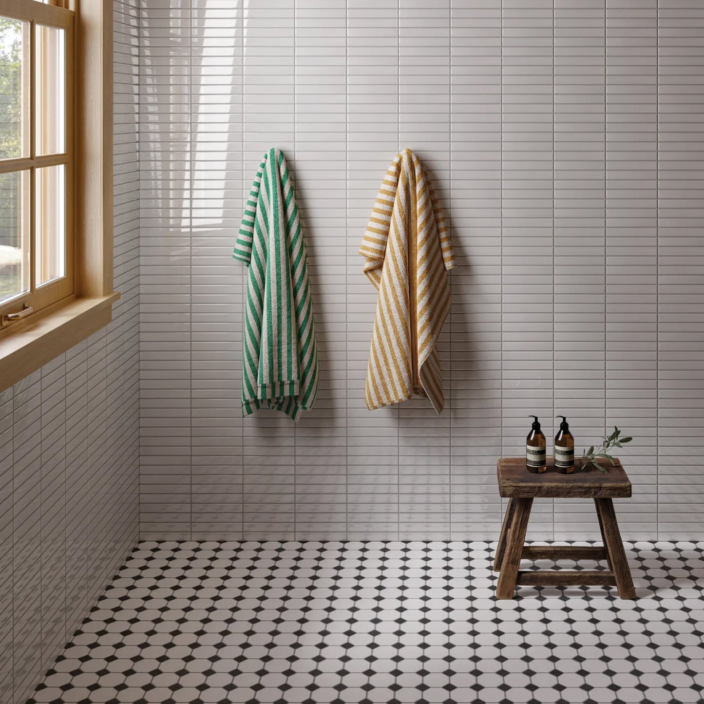 Bedrosians Le Cafe Collection White With Black Dot Octagon (2" x 2" Pieces) 11.75" x 11.75" Matte Porcelain Mosaic Tile