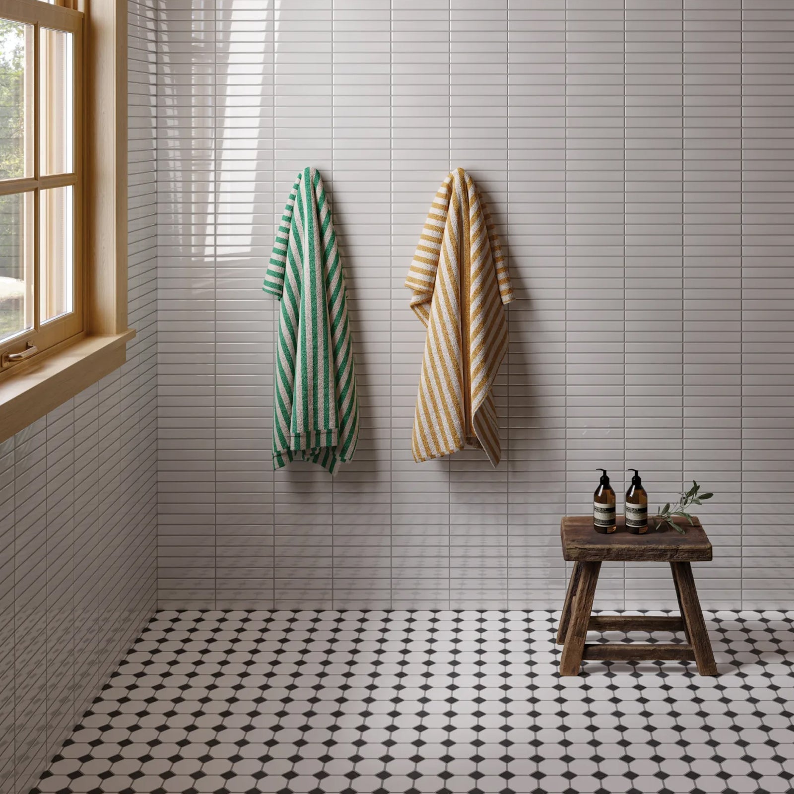 Bedrosians Le Cafe Collection White With Black Dot Octagon (2" x 2" Pieces) 11.75" x 11.75" Matte Porcelain Mosaic Tile