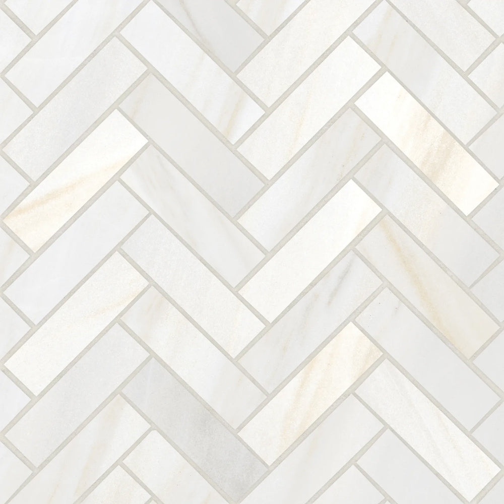 Bedrosians Magnifica Collection Bianco Lasa (1" x 4" Pieces) 10.75" x 11.5" Honed Herringbone Porcelain Mosaic Tile