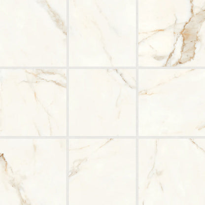 Bedrosians Magnifica Collection Calacatta Oro (4" x 4" Pieces) 11.5" x 11.5" Honed Porcelain Mosaic Tile