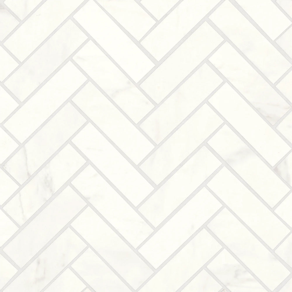 Bedrosians Magnifica Collection Luxe White (1" x 4" Pieces) 10.75" x 11.5" Honed Herringbone Porcelain Mosaic Tile