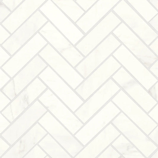 Bedrosians Magnifica Collection Luxe White (1" x 4" Pieces) 10.75" x 11.5" Honed Herringbone Porcelain Mosaic Tile