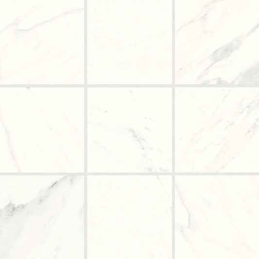 Bedrosians Magnifica Collection Luxe White (4" x 4" Pieces) 11.5" x 11.5" Honed Porcelain Mosaic Tile