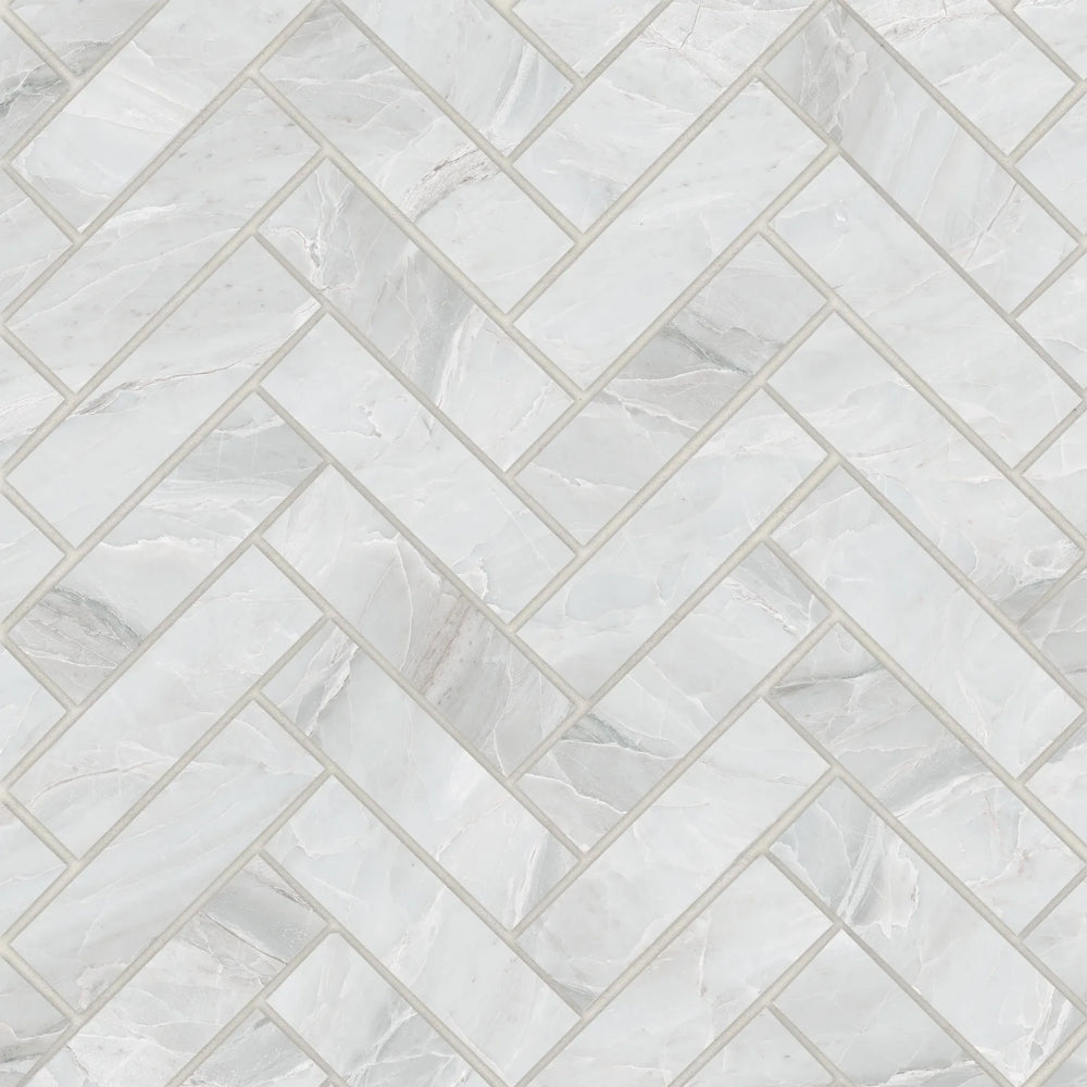 Bedrosians Magnifica Collection Pietra Bianca (1" x 4" Pieces) 10.75" x 11.5" Honed Herringbone Porcelain Mosaic Tile