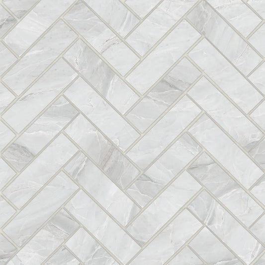 Bedrosians Magnifica Collection Pietra Bianca (1" x 4" Pieces) 10.75" x 11.5" Honed Herringbone Porcelain Mosaic Tile