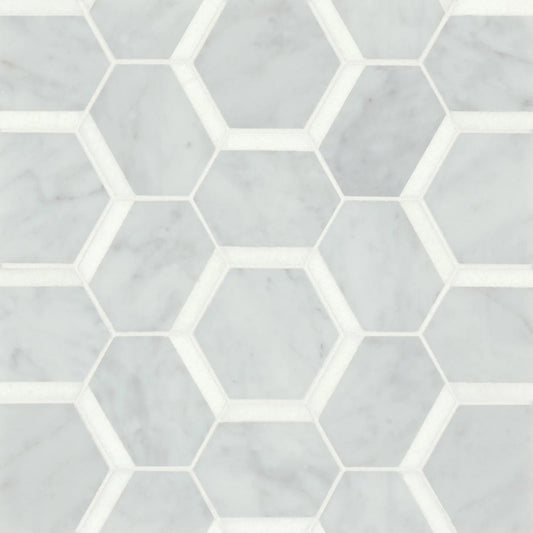 Bedrosians Matisse Hexagon Collection White Carrara & Thassos 10.5" x 12.25" Marble Mosaic Tile