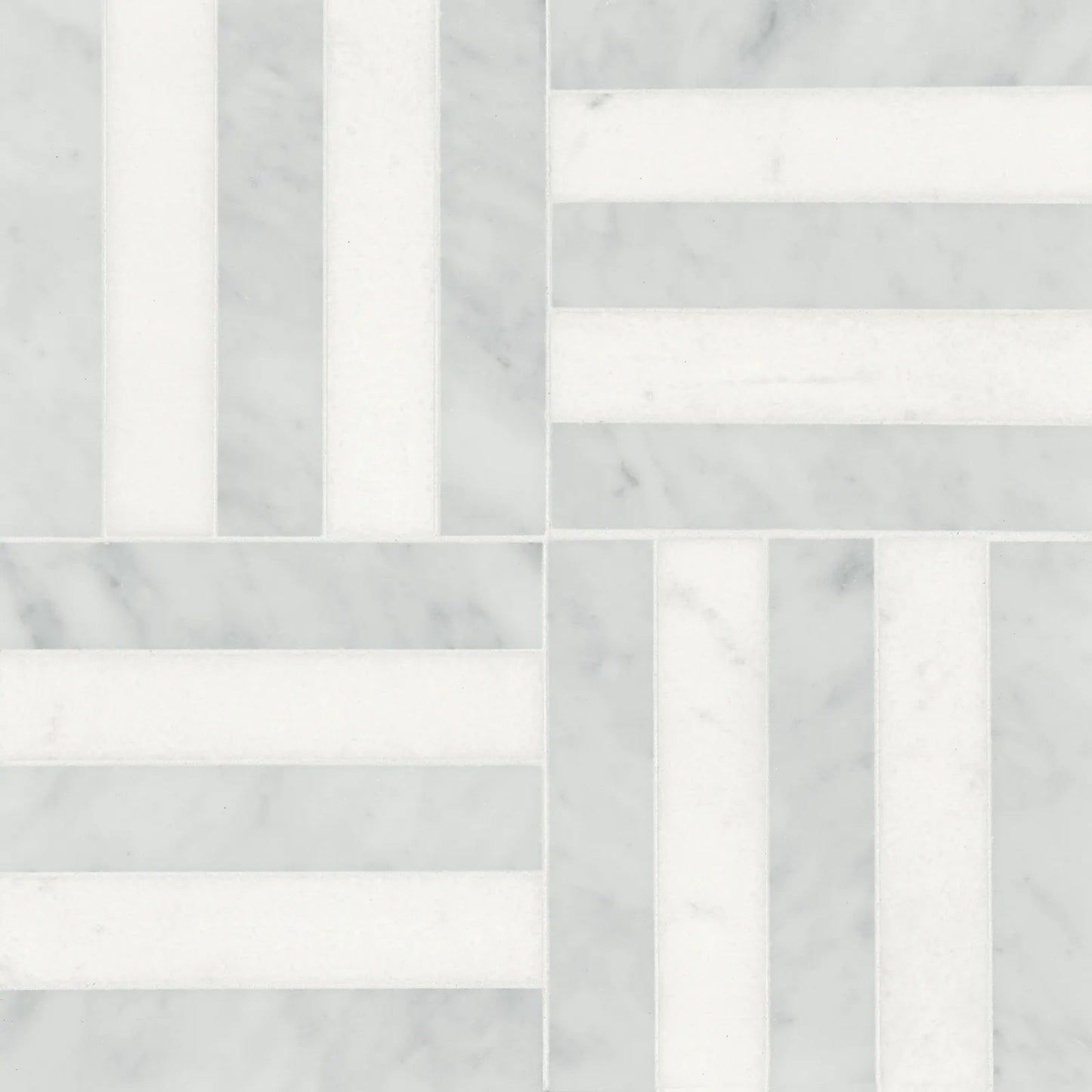 Bedrosians Matisse Rectangle Collection White Carrara & Thassos 12.25" x 12.25" Honed Marble Mosaic Tile