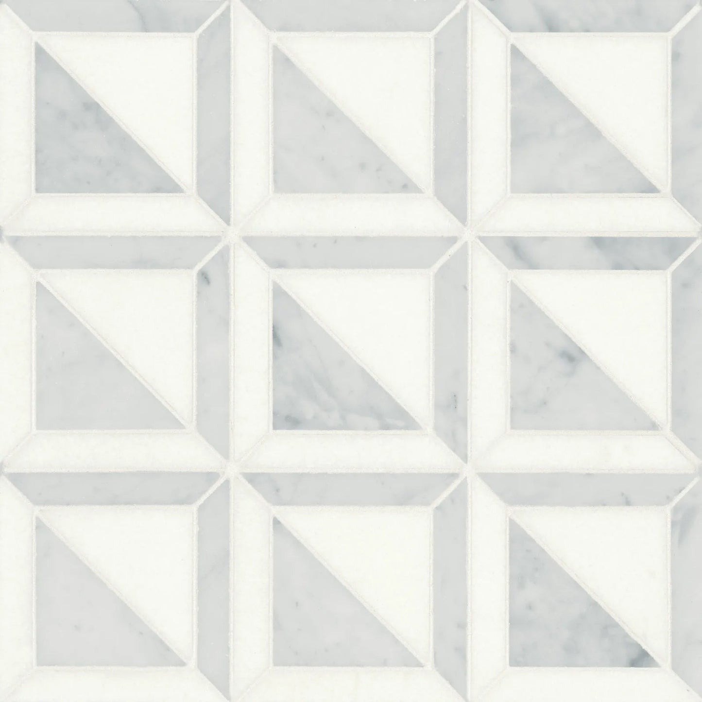 Bedrosians Matisse Triangles Collection White Carrara & Thassos 12.25" x 12.25" Honed Marble Mosaic Tile