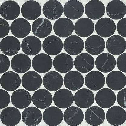 Bedrosians Monet 2" Penny Round Collection Nero Marquina 11.5" x 11.75" Honed Marble Mosaic Tile