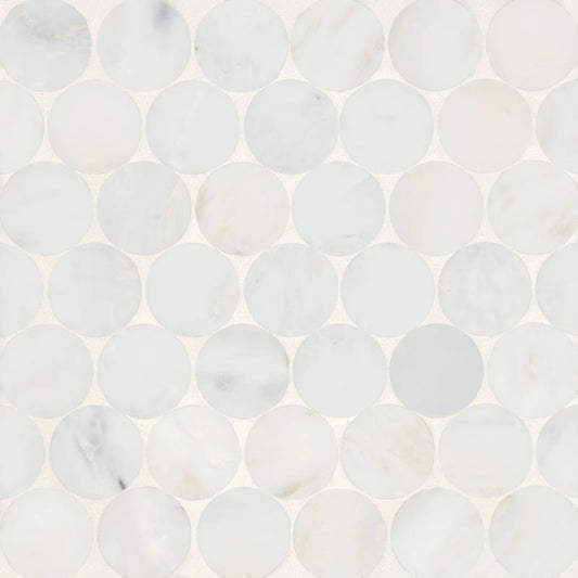 Bedrosians Monet 2" Penny Round Collection Oriental White 11.5" x 11.75" Honed Marble Mosaic Tile