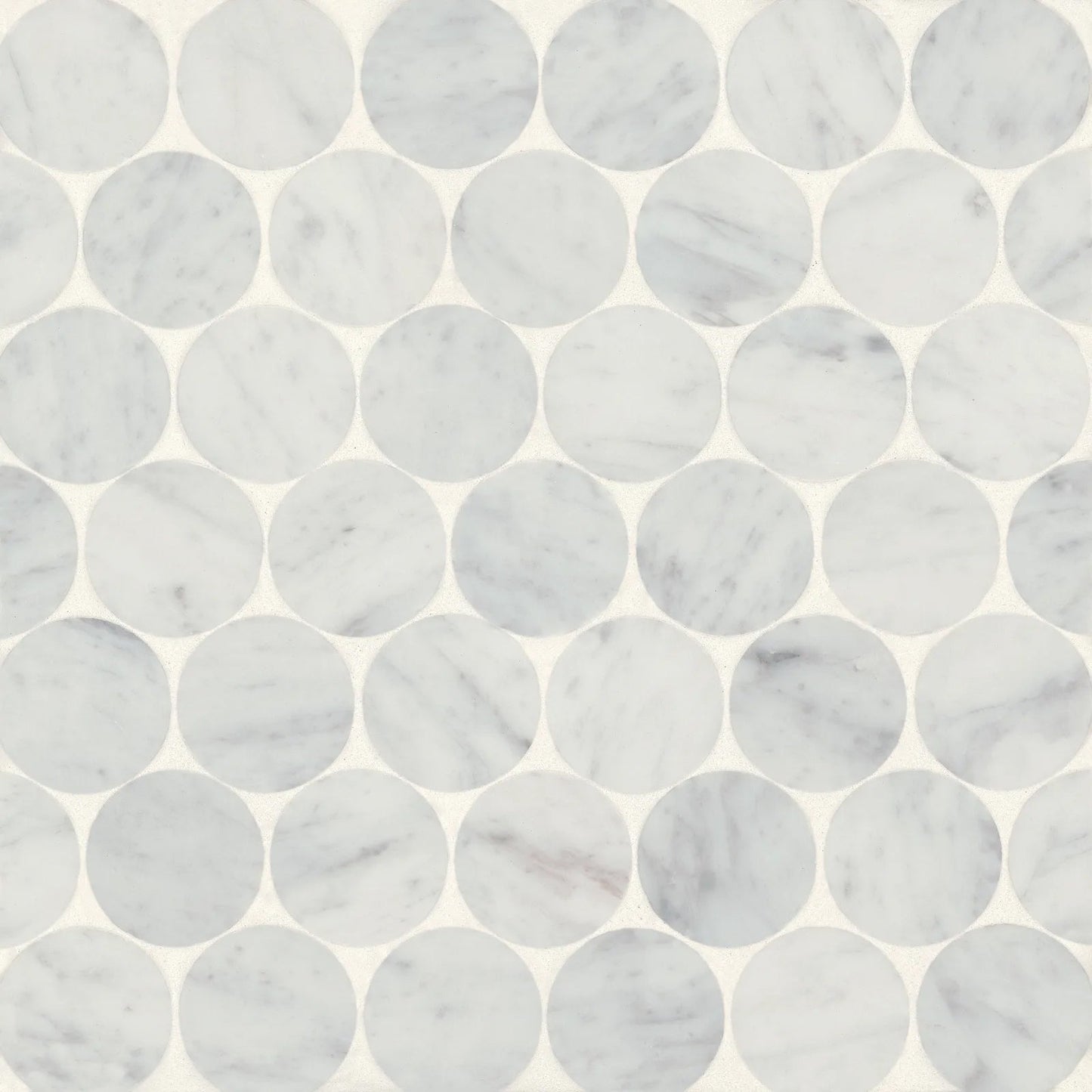 Bedrosians Monet 2" Penny Round Collection White Carrara 11.5" x 11.75" Honed Marble Mosaic Tile