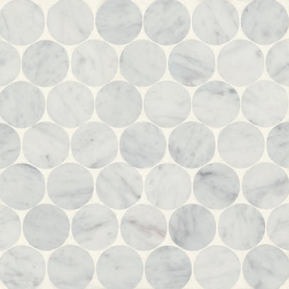 Bedrosians Monet 2" Penny Round Collection White Carrara 11.5" x 11.75" Honed Marble Mosaic Tile