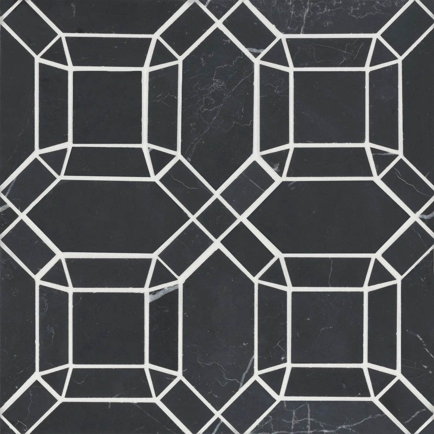 Bedrosians Monet Collection Nero Marquina 11.25" x 11.25" Honed Marble Mosaic Tile