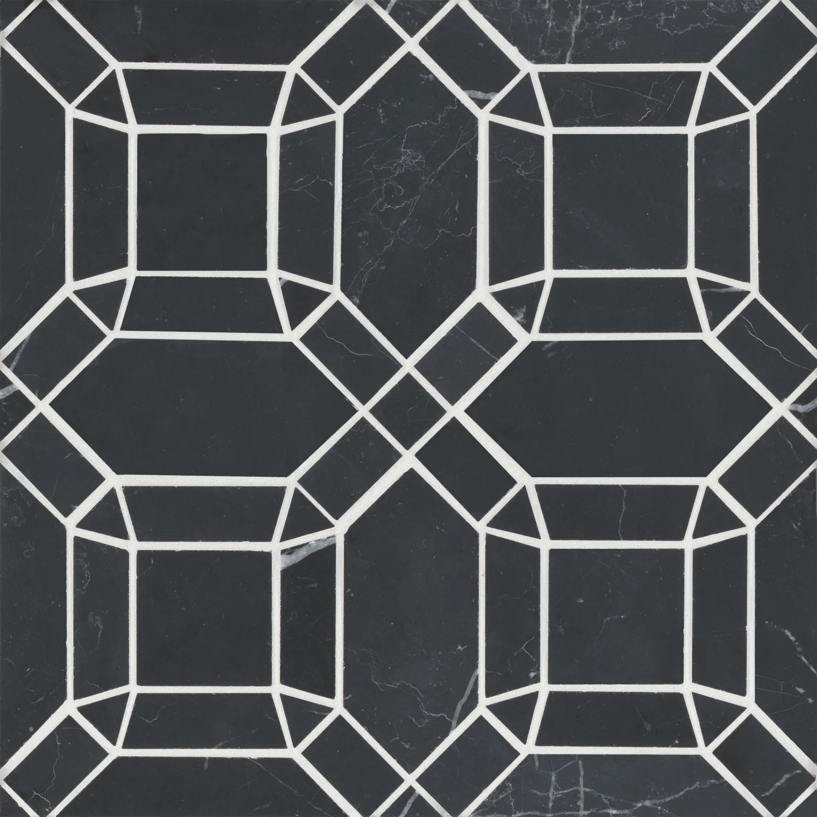 Bedrosians Monet Collection Nero Marquina 11.25" x 11.25" Honed Marble Mosaic Tile