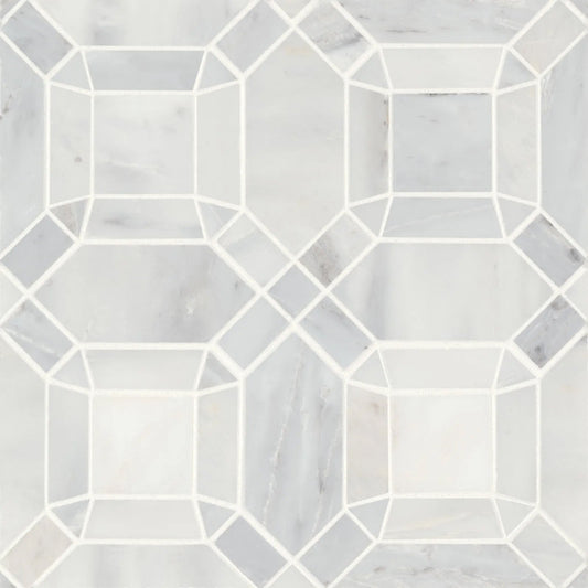 Bedrosians Monet Collection Oriental White Square One 11.25" x 11.25" Honed Marble Mosaic Tile