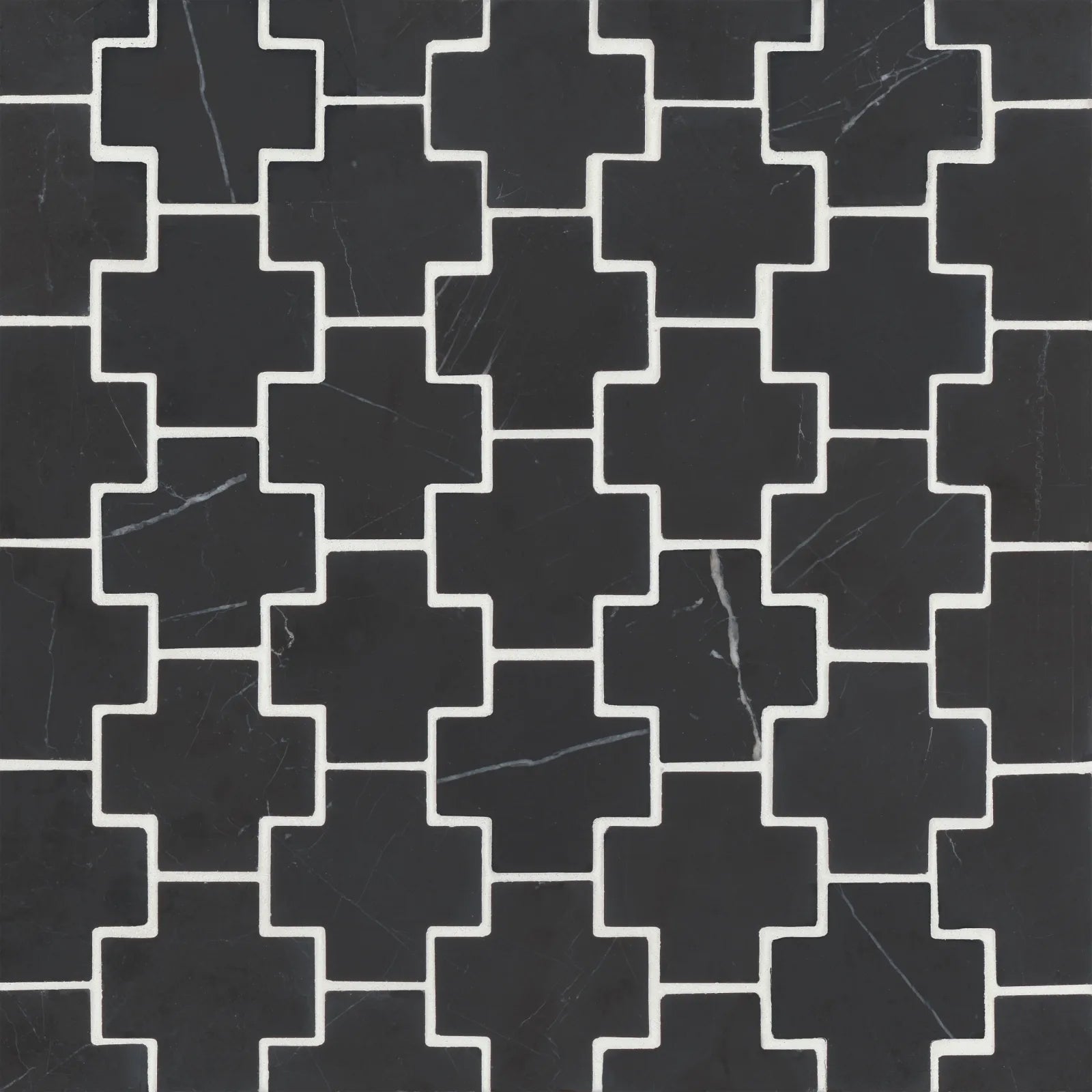 Bedrosians Monet Cross Collection Nero Marquina 11" x 12.25" Honed Marble Mosaic Tile