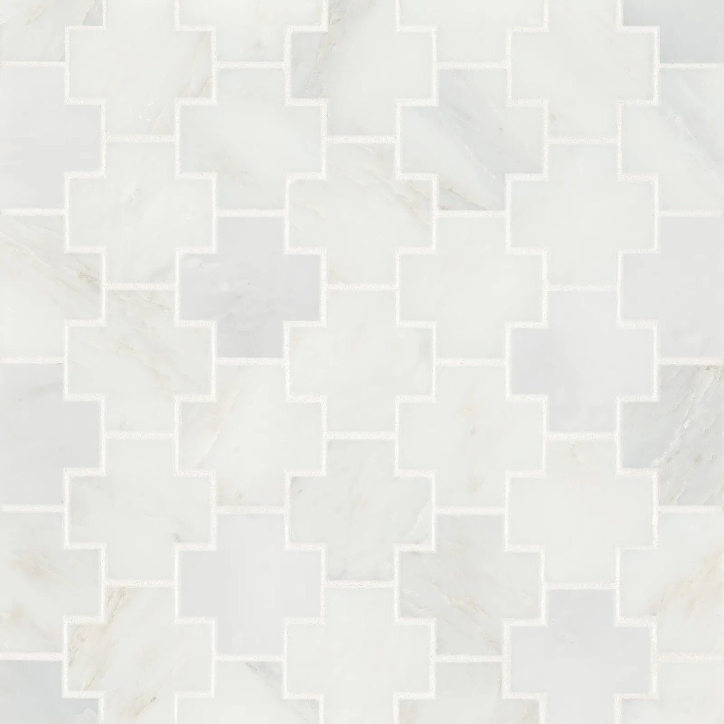 Bedrosians Monet Cross Collection Oriental White 11" x 12.25" Honed Marble Mosaic Tile