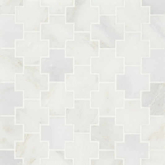 Bedrosians Monet Cross Collection Oriental White 11" x 12.25" Honed Marble Mosaic Tile