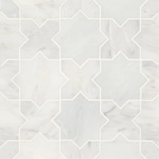 Bedrosians Monet Cross & Star Collection Oriental White 12.25" x 12.25" Honed Marble Mosaic Tile