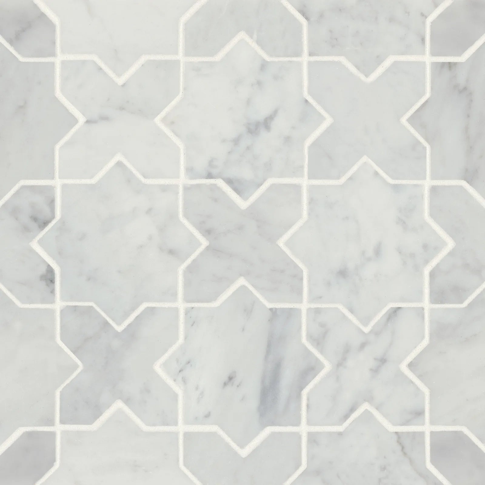 Bedrosians Monet Cross & Star Collection White Carrara 12.25" x 12.25" Honed Marble Mosaic Tile