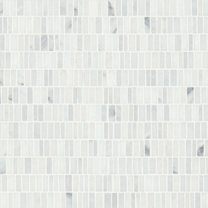 Bedrosians Monet Mini Brick Collection Oriental White 12" x 12.25" Honed Marble Mosaic Tile