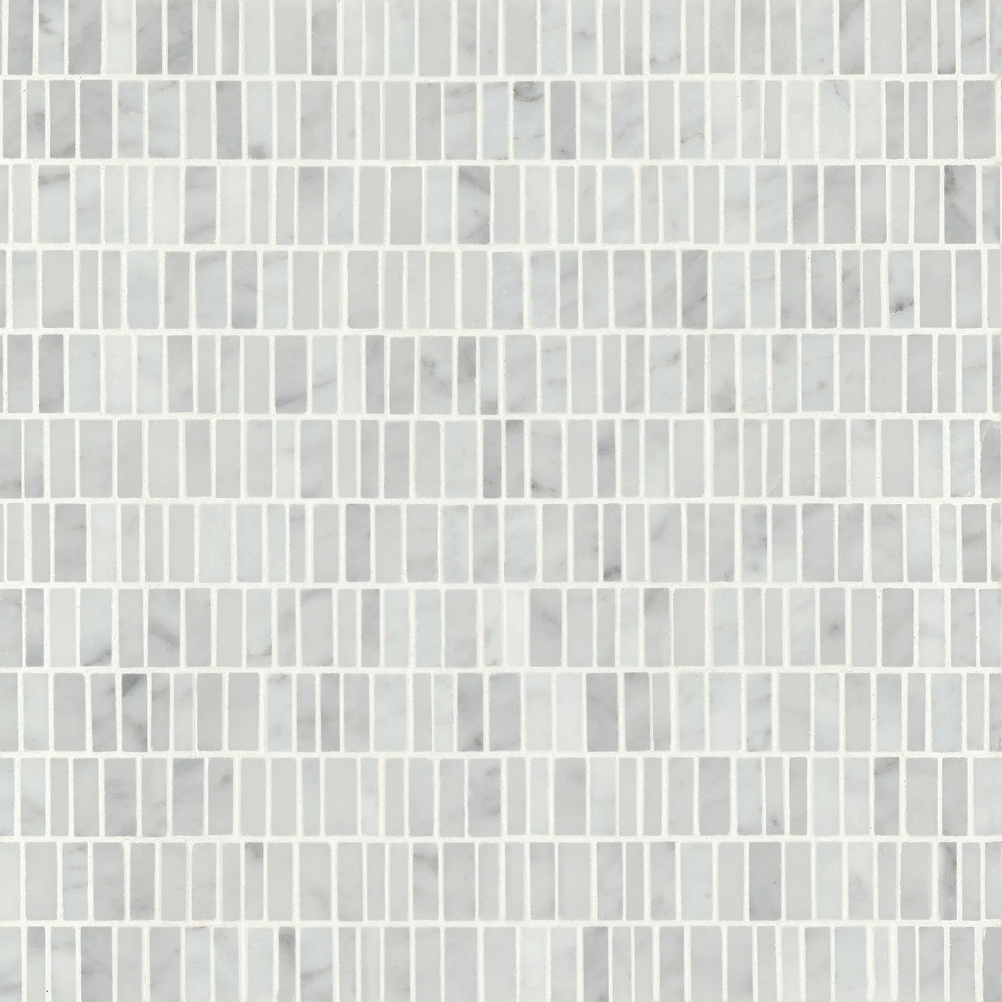 Bedrosians Monet Mini Brick Collection White Carrara 12" x 12.25" Honed Marble Mosaic Tile