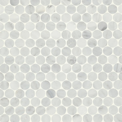 Bedrosians Monet Penny Round Collection Oriental White 11.25" x 11.75" Honed Marble Mosaic Tile