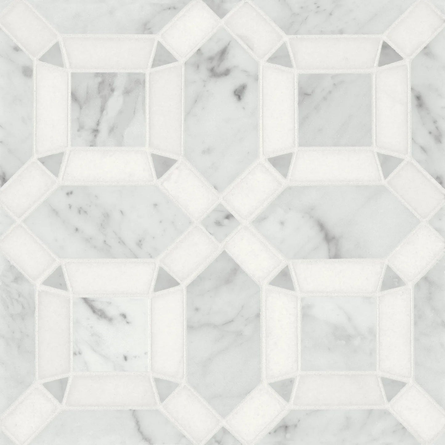 Bedrosians Monet Square & Triangle Collection White Carrara & Thassos 11.25" x 11.25" Honed Marble Mosaic Tile