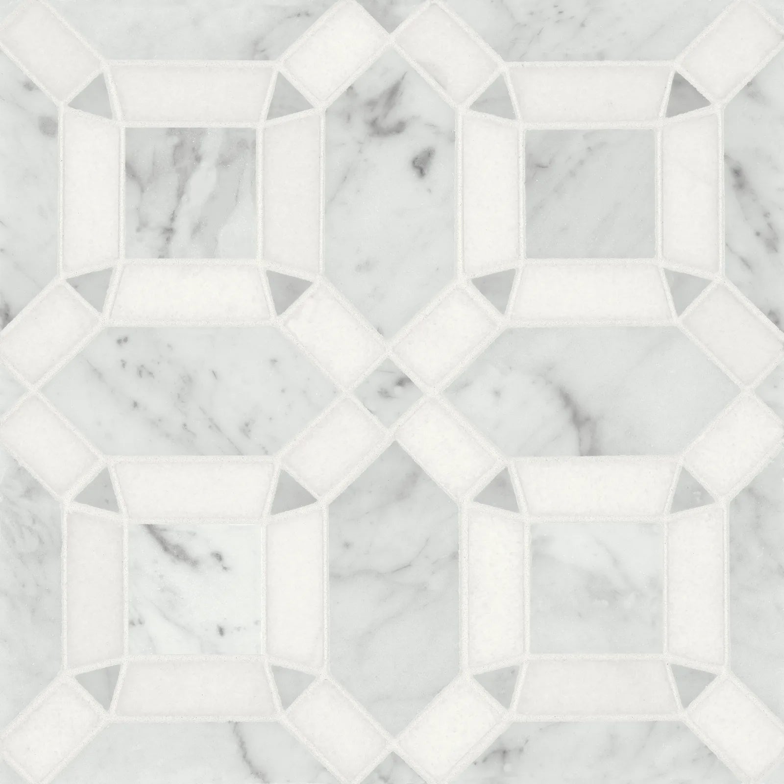 Bedrosians Monet Square & Triangle Collection White Carrara & Thassos 11.25" x 11.25" Honed Marble Mosaic Tile