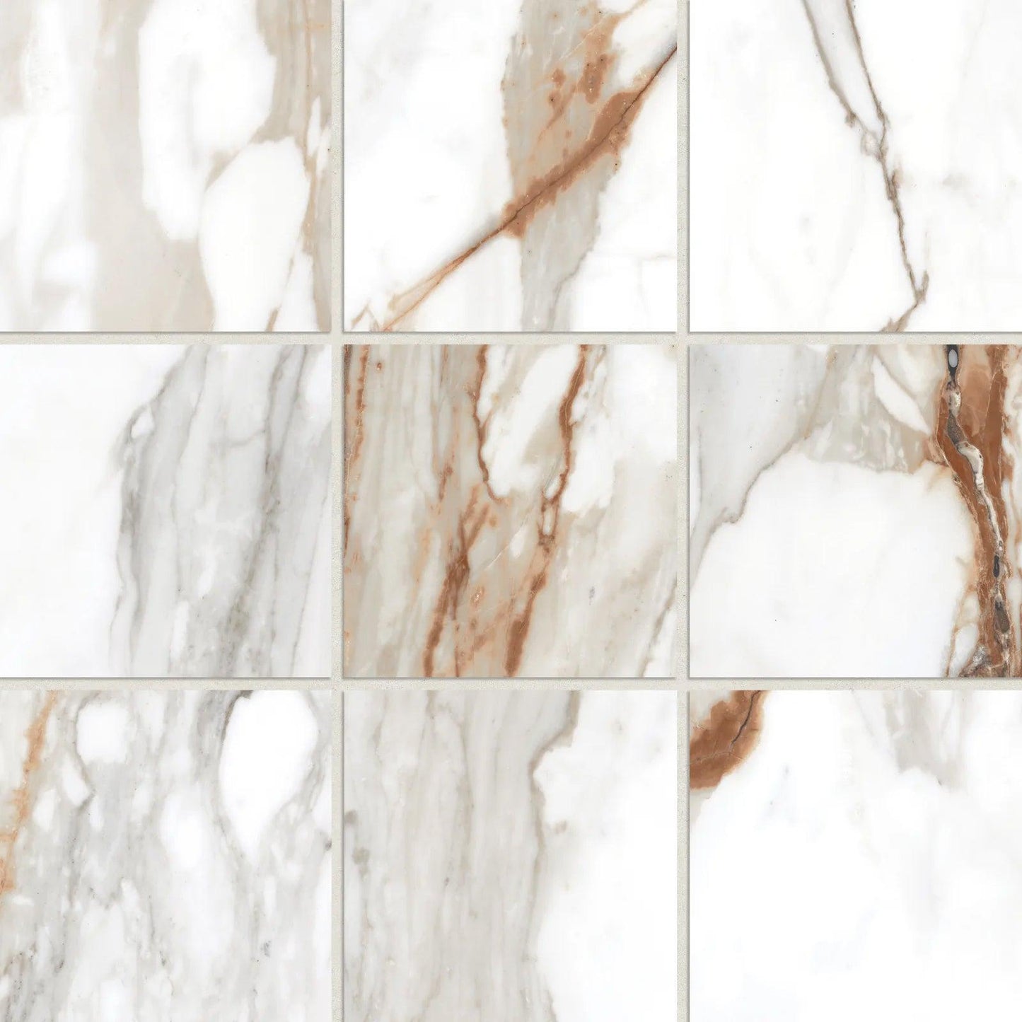 Bedrosians Prati Collection Calacatta Macchia Vecchia (4" x 4" Pieces) 12" x 12" Matte Porcelain Mosaic Tile