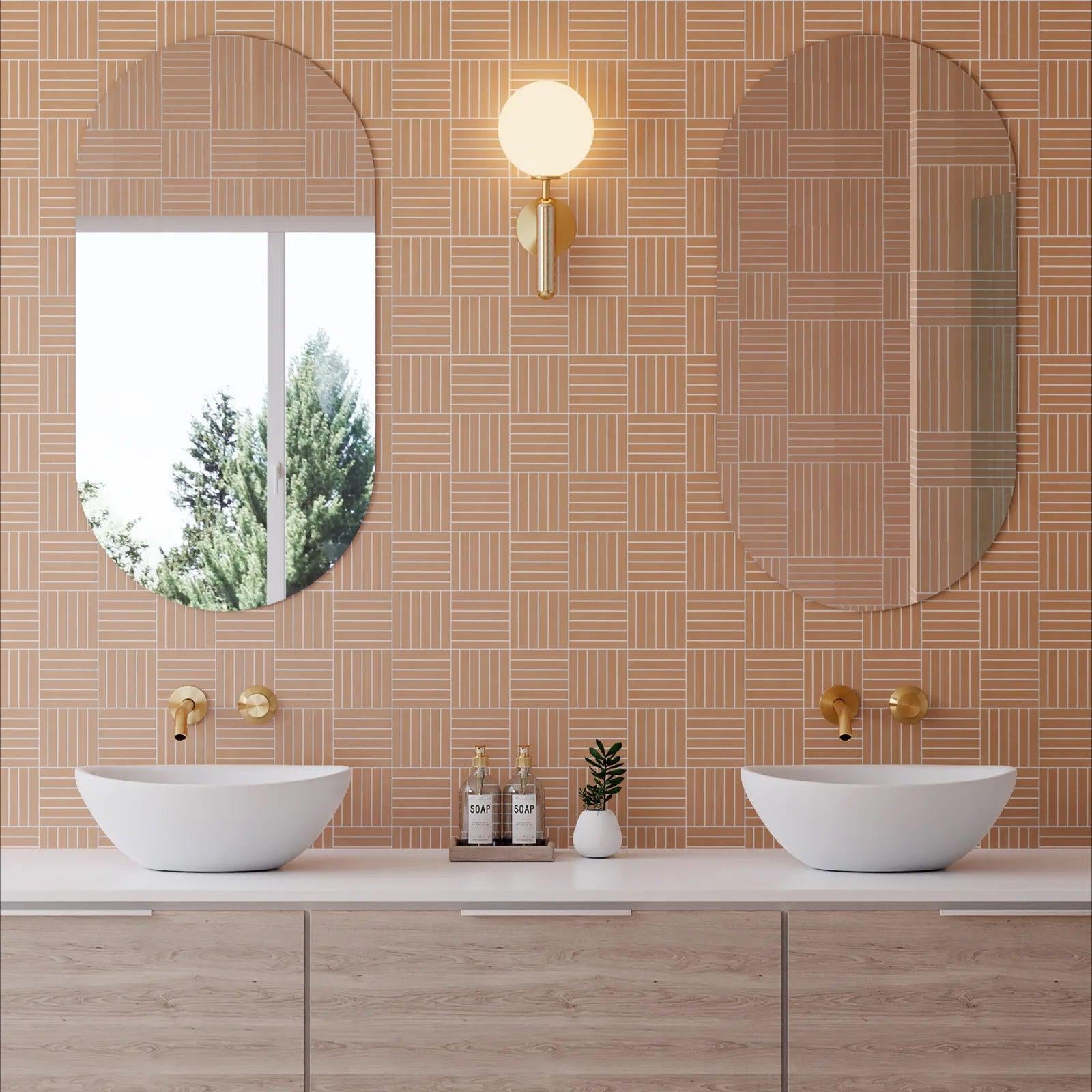 Bedrosians Sahara Collection Crosshatch Cotto (0.5" x 4" Pieces) 11.75" x 11.75" Matte Porcelain Mosaic Tile