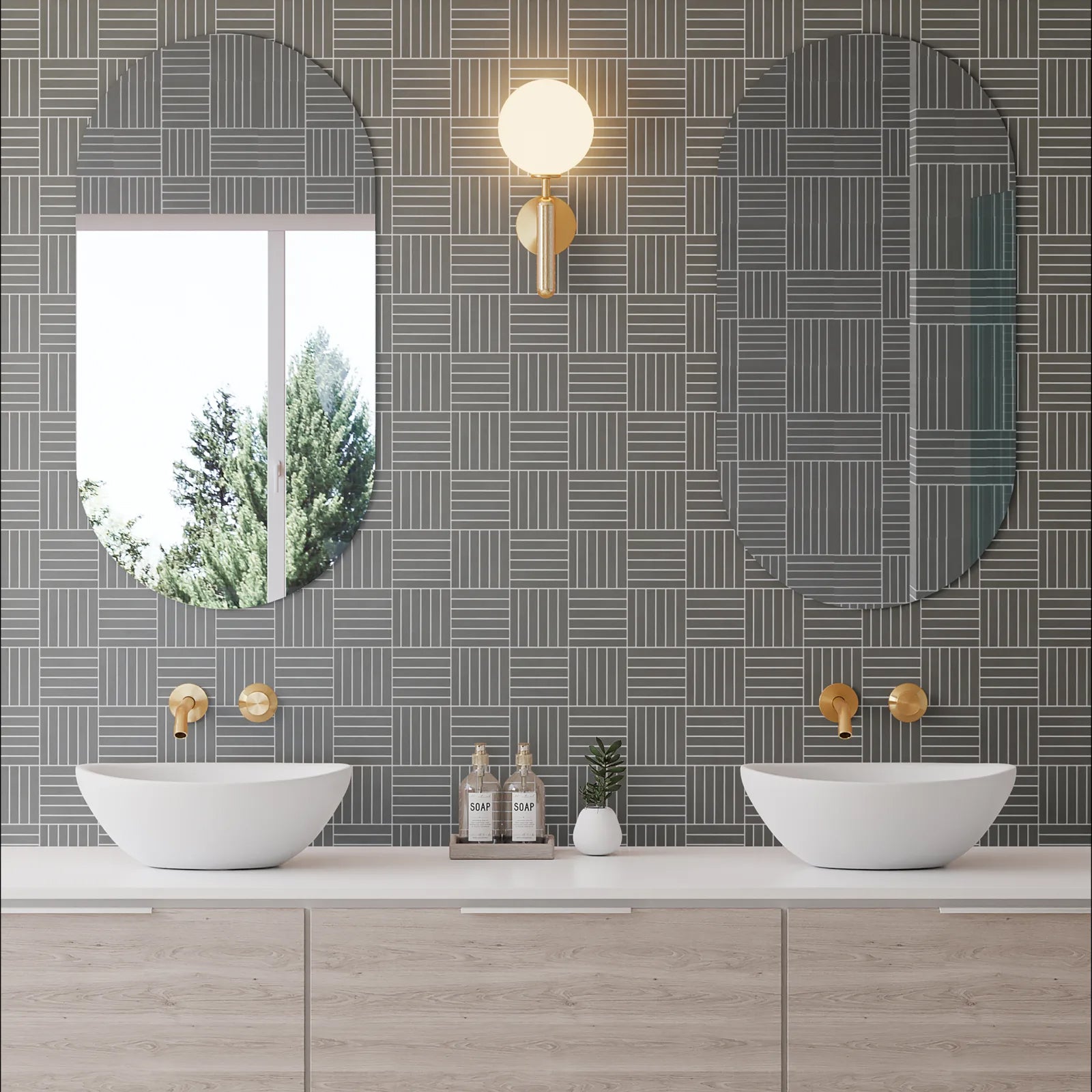 Bedrosians Sahara Collection Crosshatch Dark (0.5" x 4" Pieces) 11.75" x 11.75" Matte Porcelain Mosaic Tile