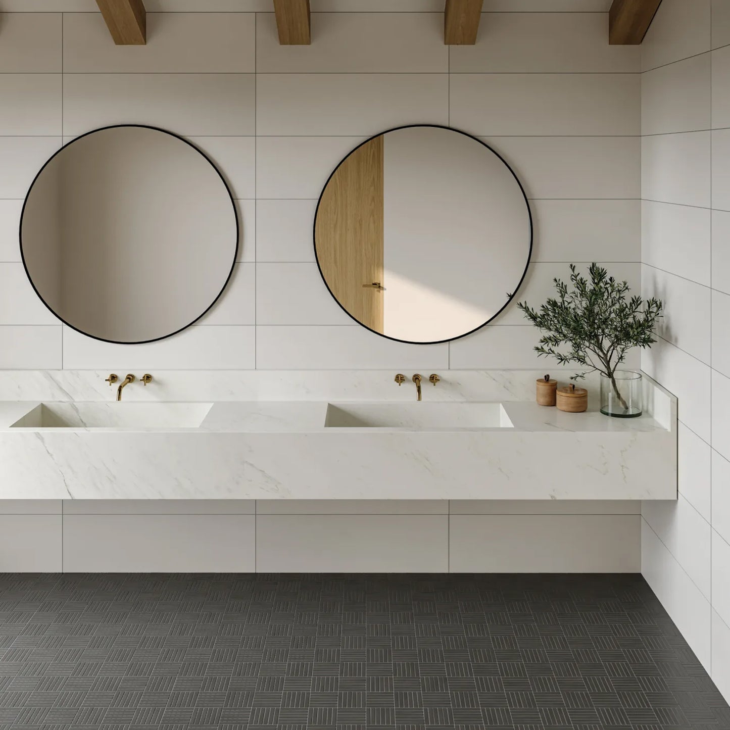 Bedrosians Sahara Collection Crosshatch Dark (0.5" x 4" Pieces) 11.75" x 11.75" Matte Porcelain Mosaic Tile