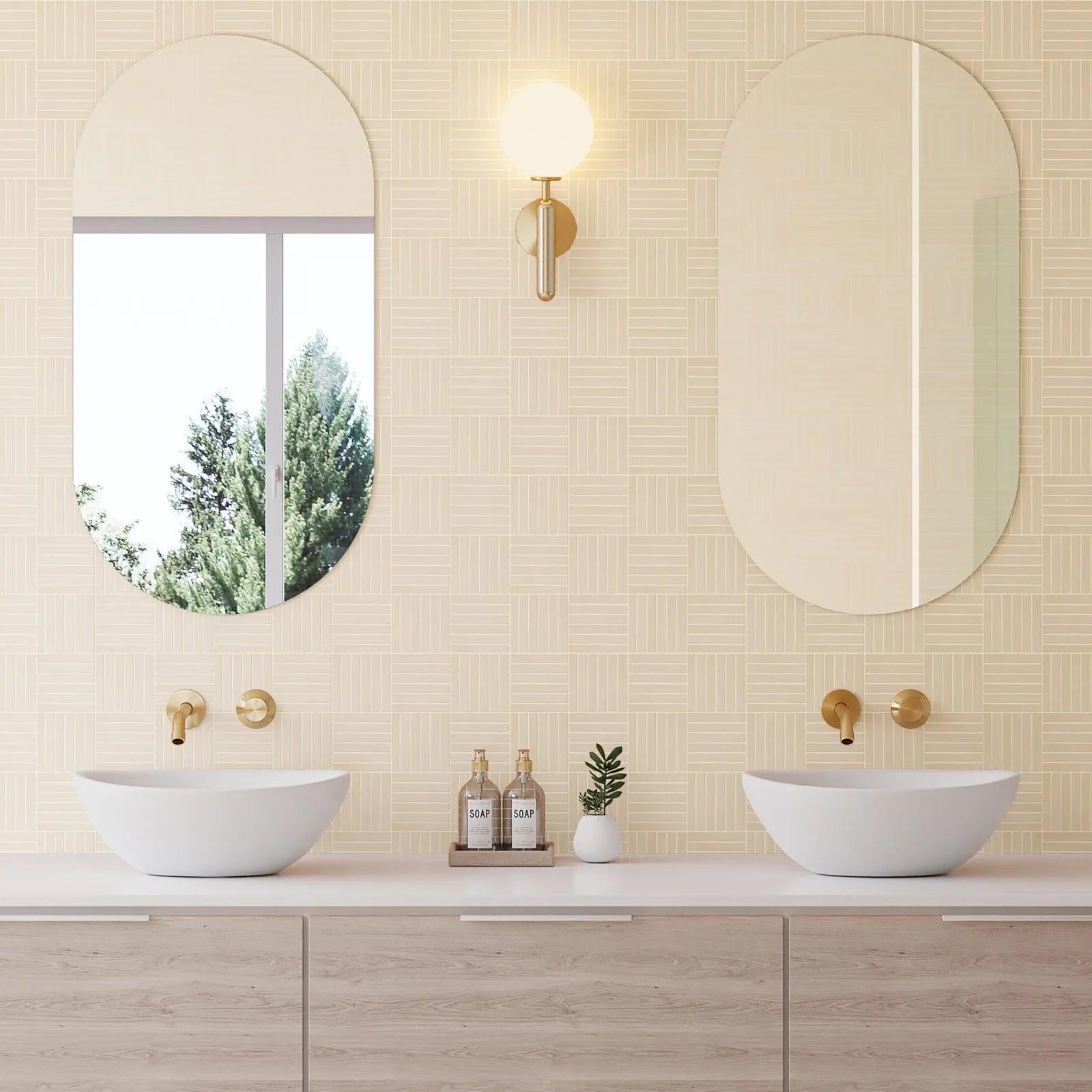 Bedrosians Sahara Collection Crosshatch Ecru (0.5" x 4" Pieces) 11.75" x 11.75" Matte Porcelain Mosaic Tile