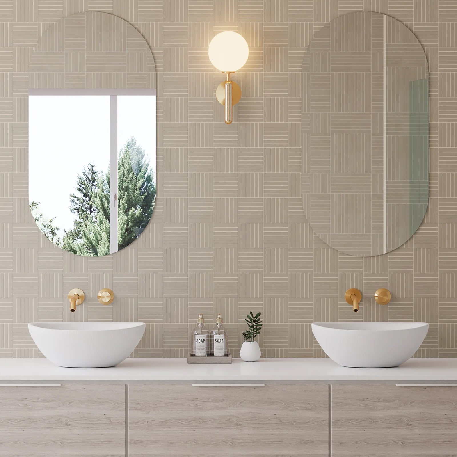 Bedrosians Sahara Collection Crosshatch Taupe (0.5" x 4" Pieces) 11.75" x 11.75" Matte Porcelain Mosaic Tile
