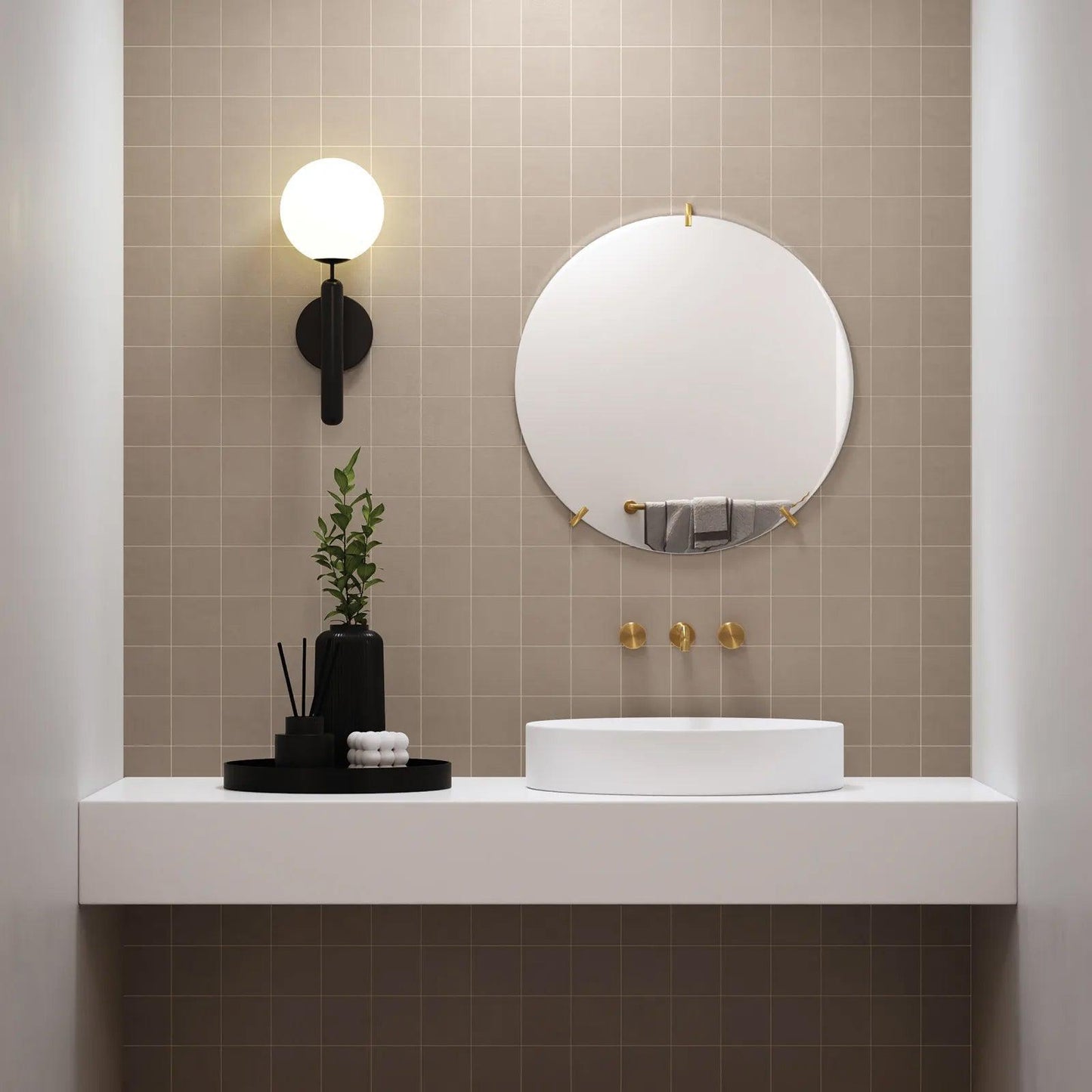 Bedrosians Sahara Collection Taupe (4" x 4" Pieces) 11.75" x 11.75" Matte Porcelain Mosaic Tile