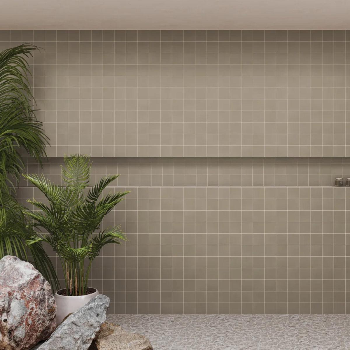 Bedrosians Sahara Collection Taupe (4" x 4" Pieces) 11.75" x 11.75" Matte Porcelain Mosaic Tile