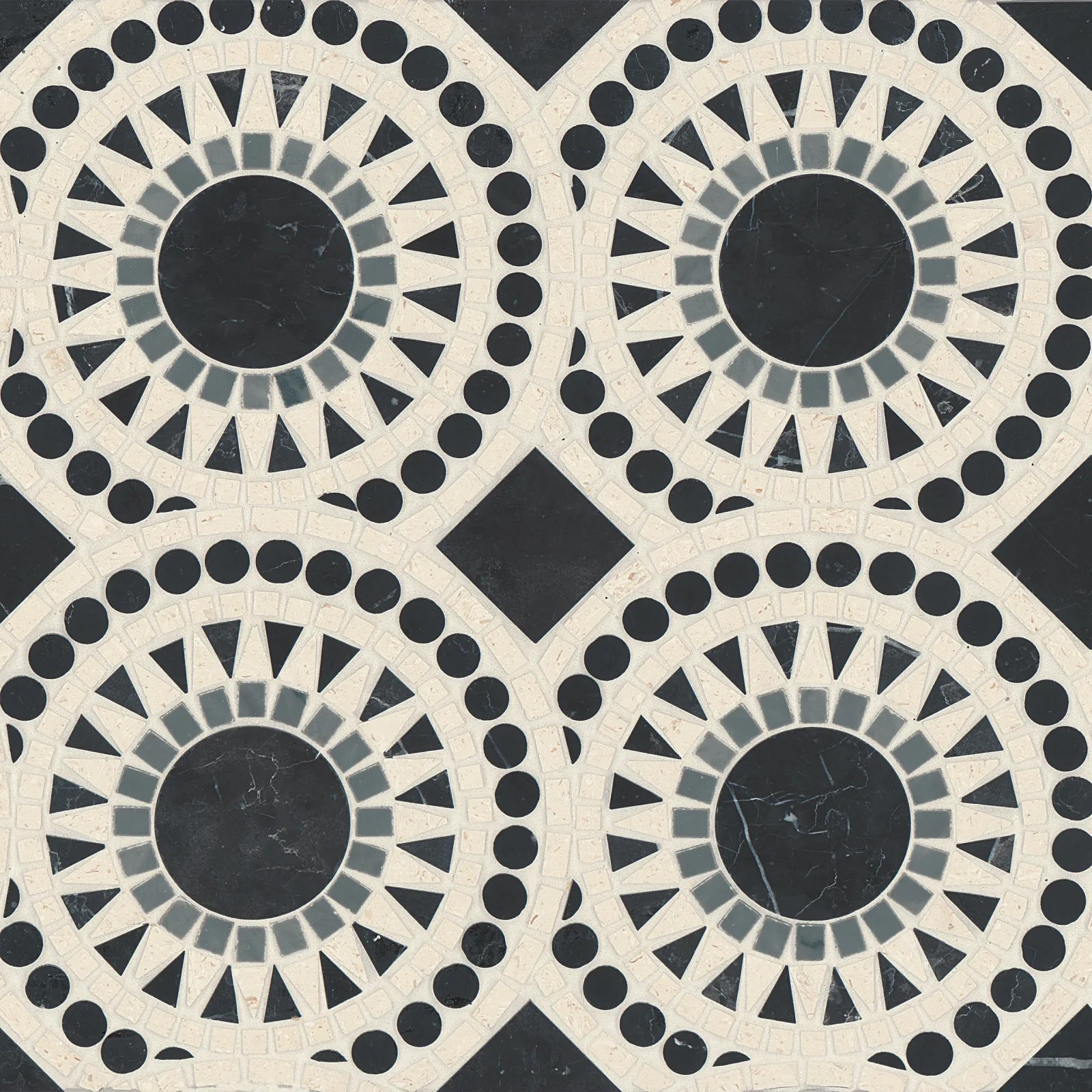 Bedrosians Solis Collection Bardiglio & Myra Beige 14.25" x 14.25" Honed Marble Mosaic Tile