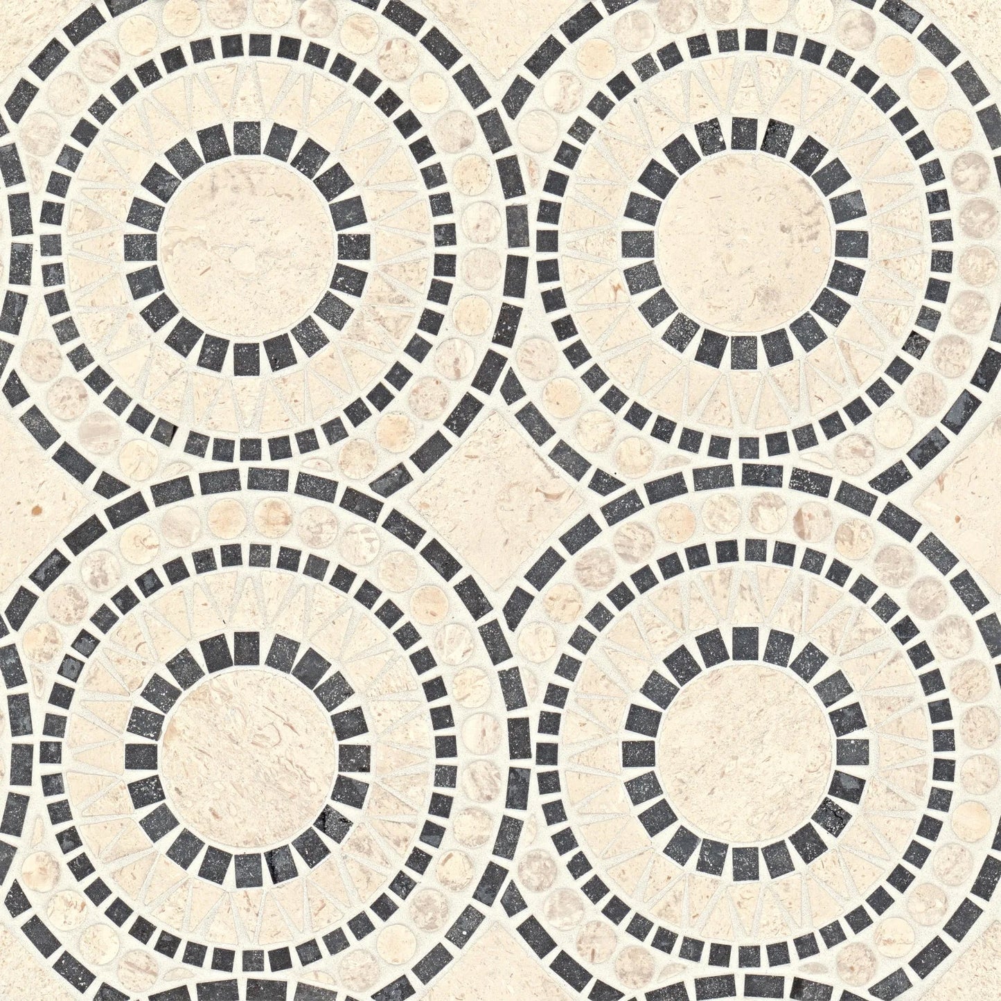 Bedrosians Solis Collection Myra Beige & Basalt 14.25" x 14.25" Honed Marble Mosaic Tile