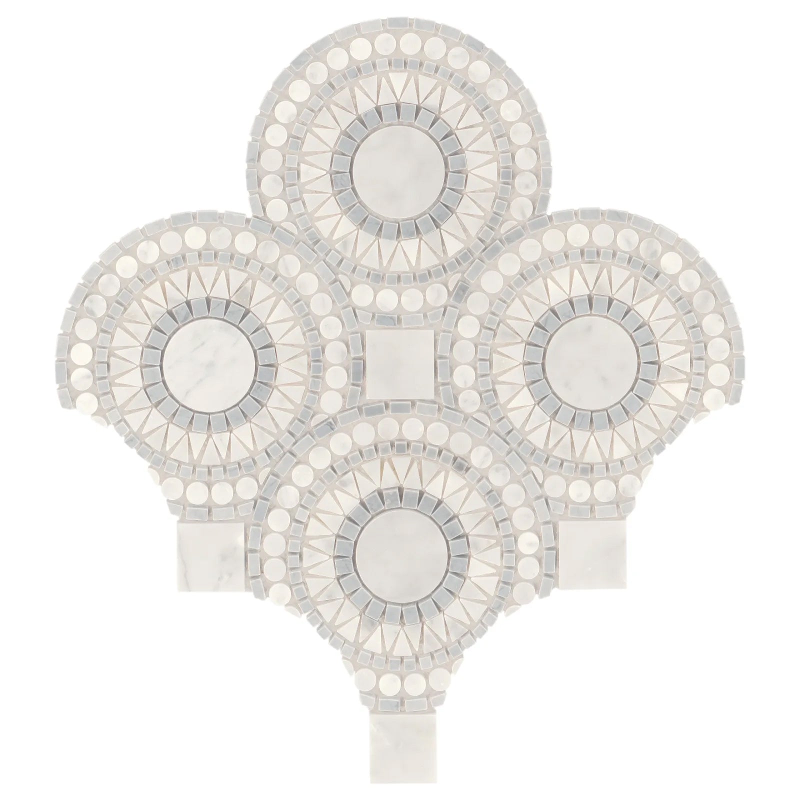Bedrosians Solis Collection White Carrara & Bardiglio 14.25" x 14.25" Honed Marble Mosaic Tile