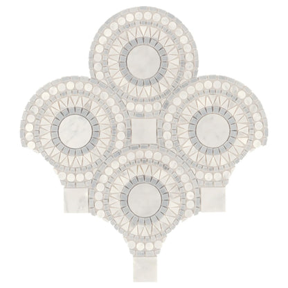 Bedrosians Solis Collection White Carrara & Bardiglio 14.25" x 14.25" Honed Marble Mosaic Tile