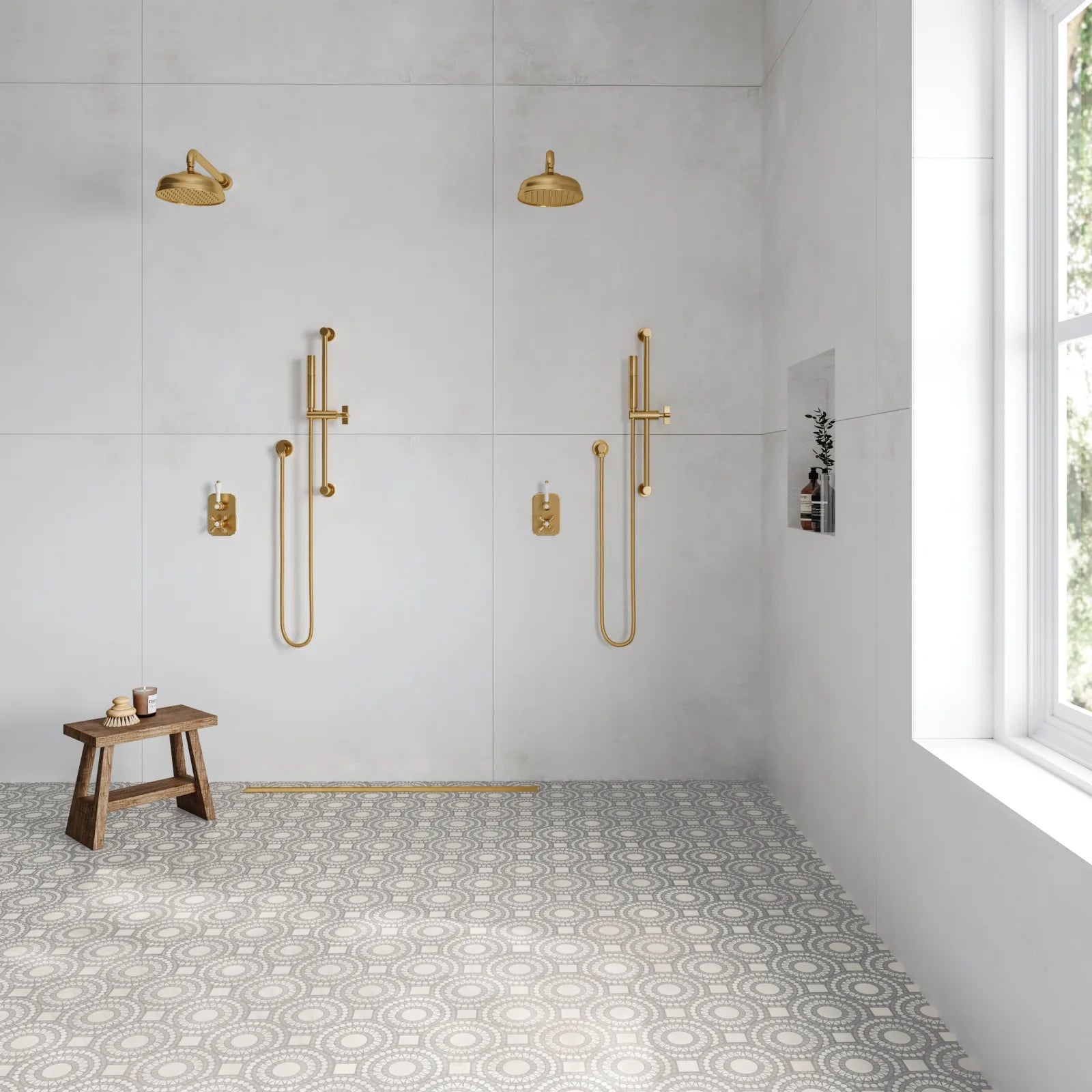 Bedrosians Solis Collection White Carrara & Bardiglio 14.25" x 14.25" Honed Marble Mosaic Tile