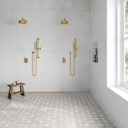 Bedrosians Solis Collection White Carrara & Bardiglio 14.25" x 14.25" Honed Marble Mosaic Tile