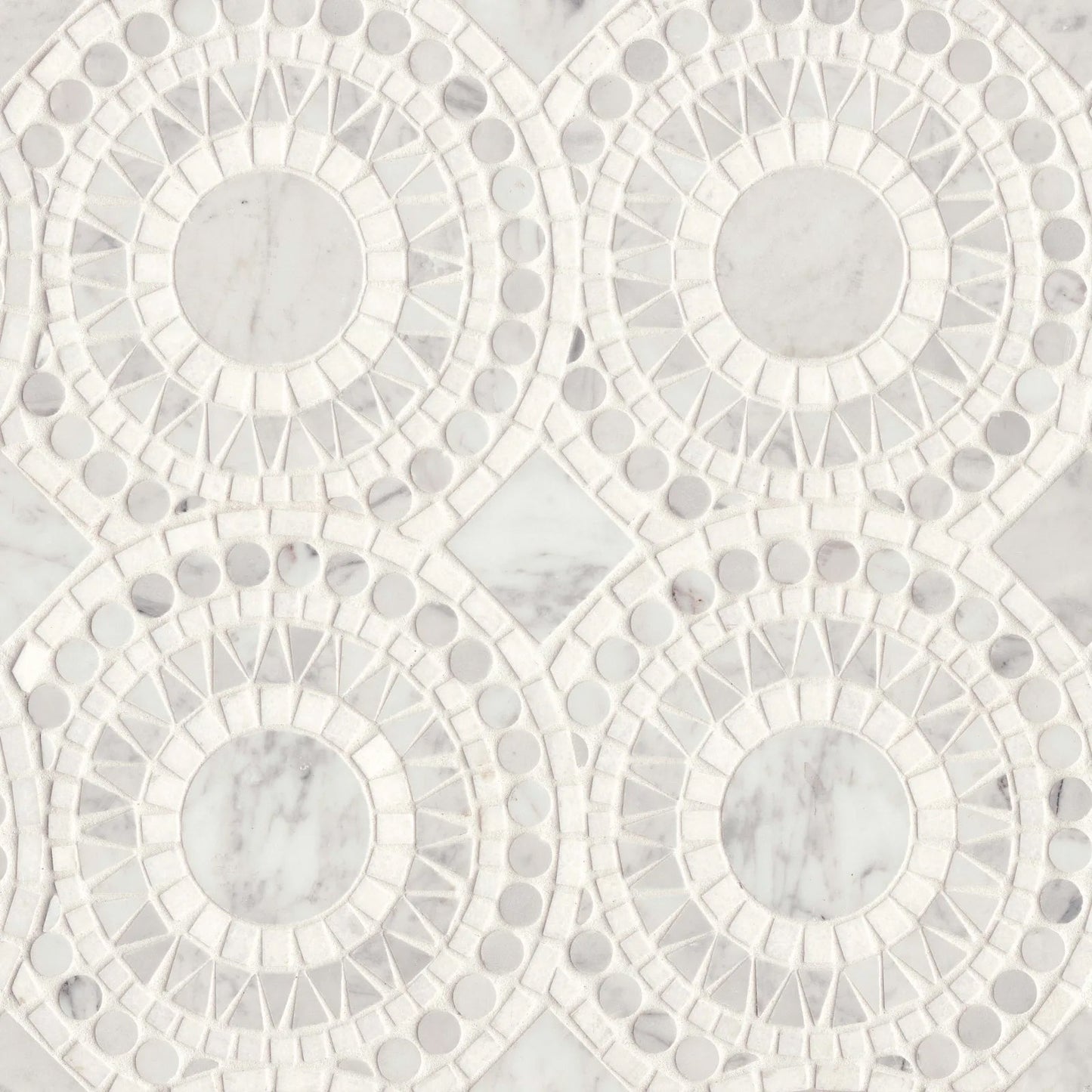 Bedrosians Solis Collection White Carrara & White Thassos 14.25" x 14.25" Honed Marble Mosaic Tile