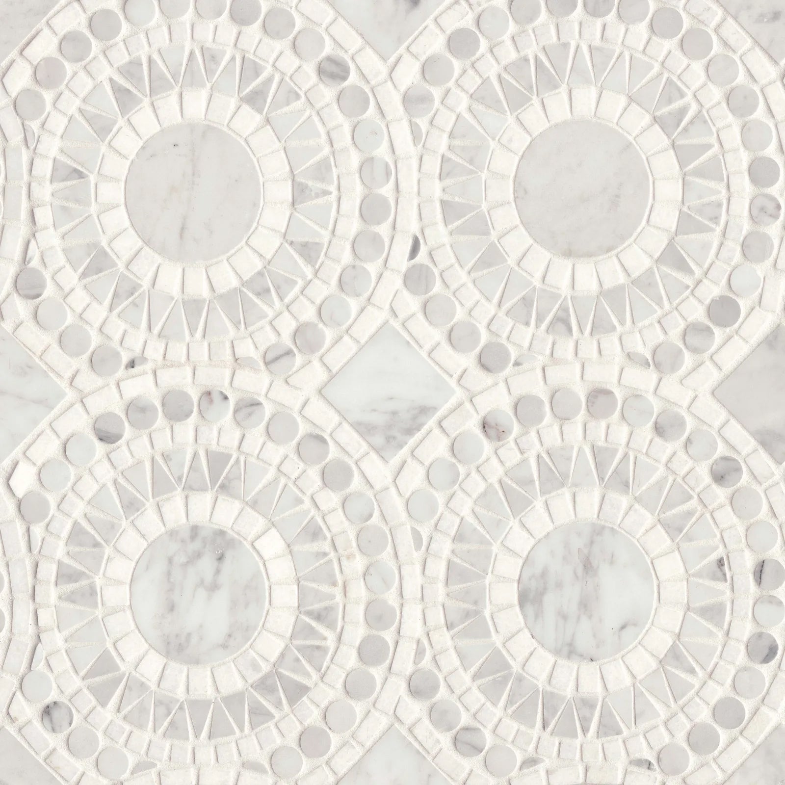 Bedrosians Solis Collection White Carrara & White Thassos 14.25" x 14.25" Honed Marble Mosaic Tile