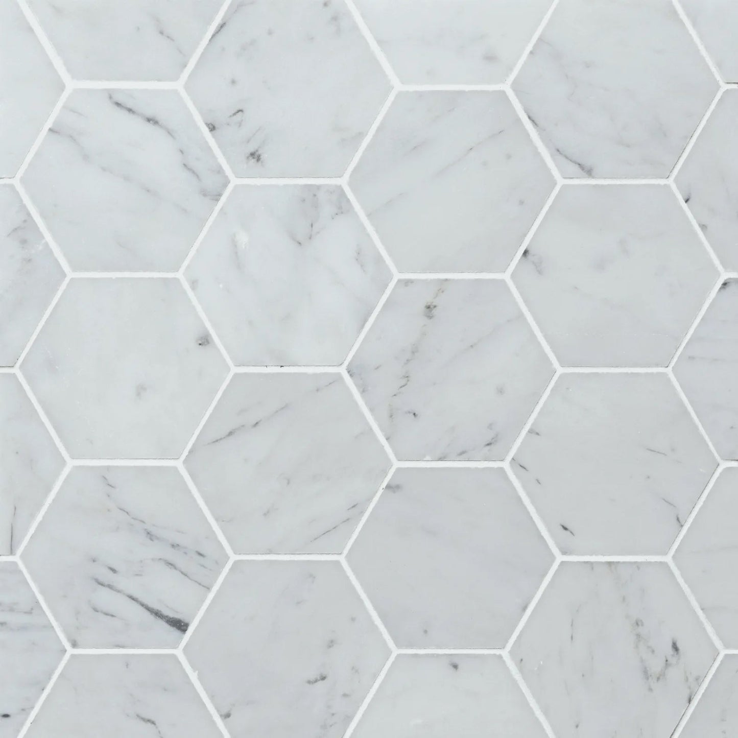 Bedrosians White Carrara (3" Hexagon Pieces) 10.5" x 12" Honed Marble Mosaic Tile