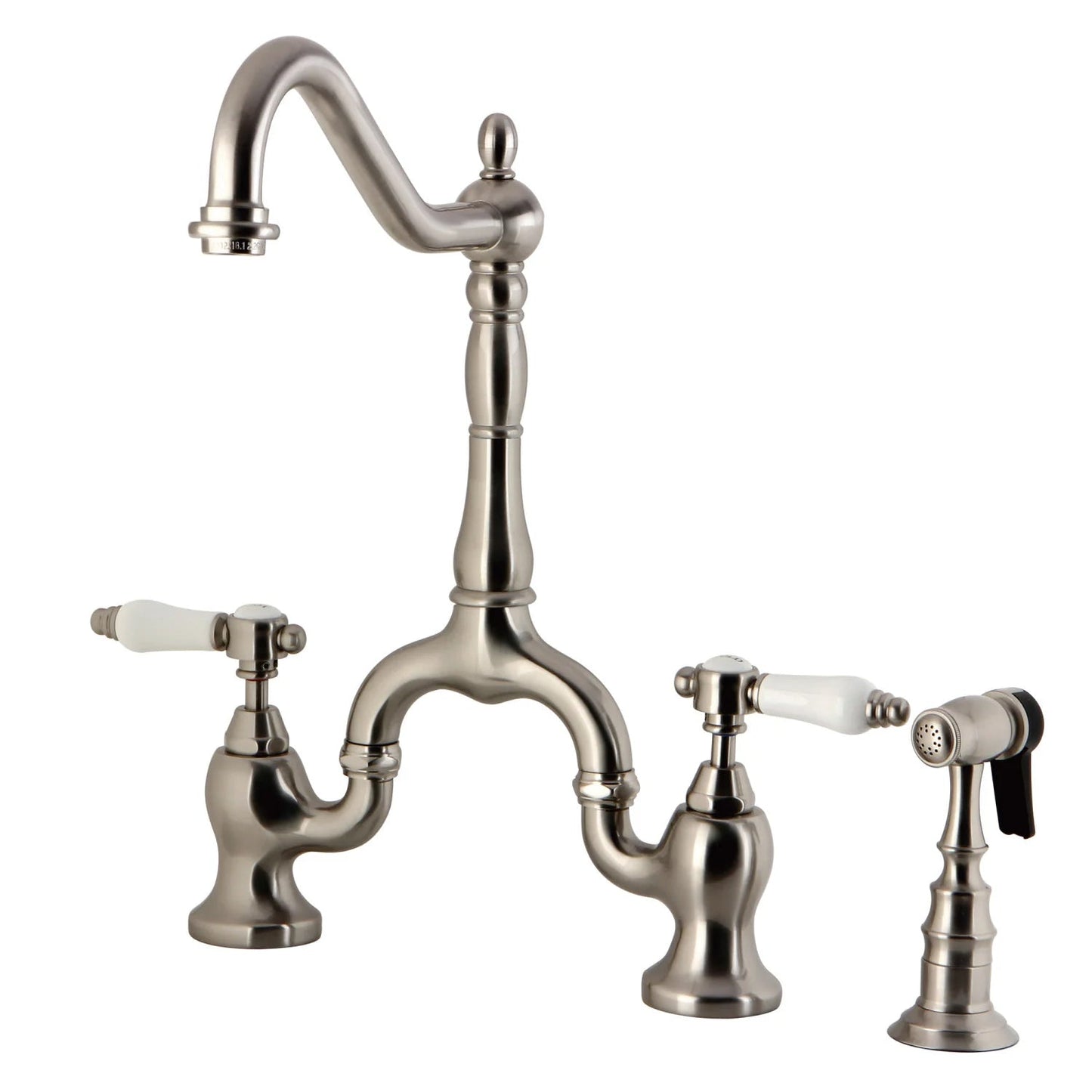 Bel-Air A Two-Handle 3-Hole Deck Mount Brass Side Sprayer Bridge Kitchen Faucet