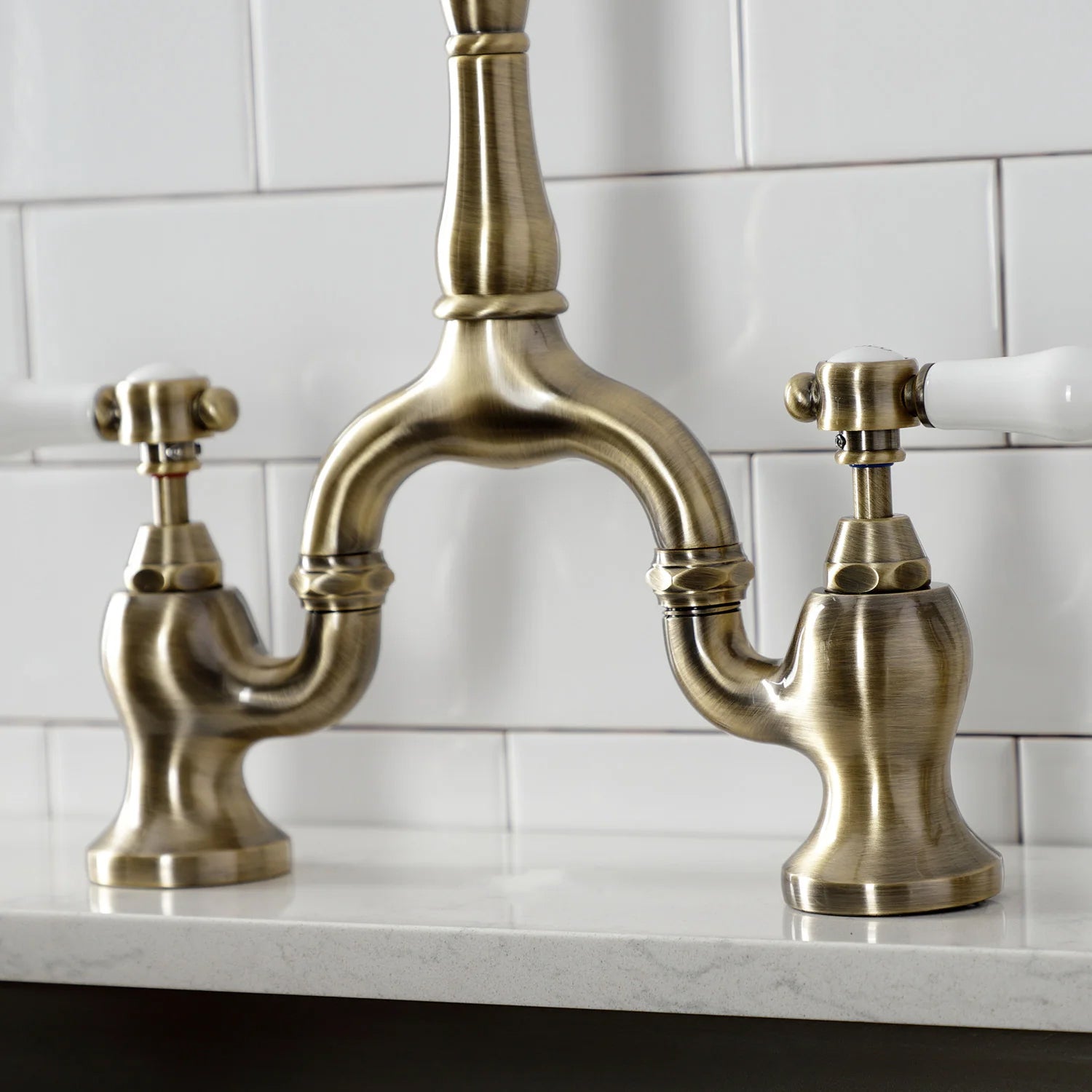 Bel-Air A Two-Handle 3-Hole Deck Mount Brass Side Sprayer Bridge Kitchen Faucet